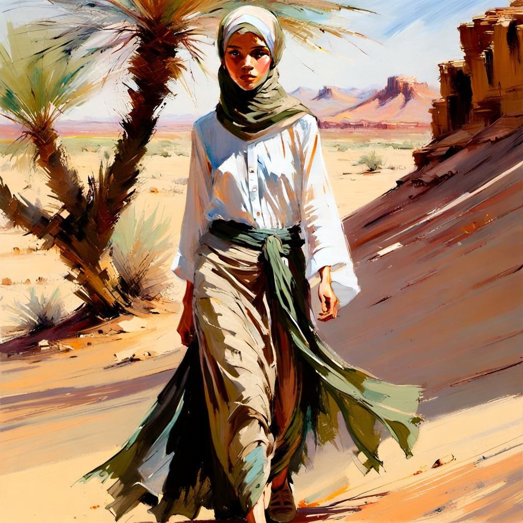 Desert Oasis Woman: Painting in Classic Style