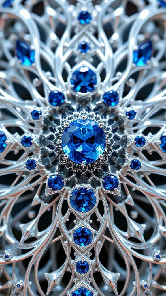 Surreal Fractal Jewel in Chrome and Sapphire