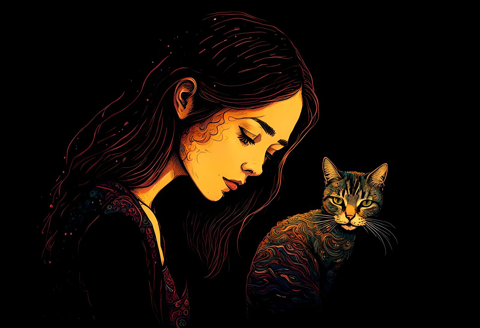 Girl and her beautiful cat, by James R EADS