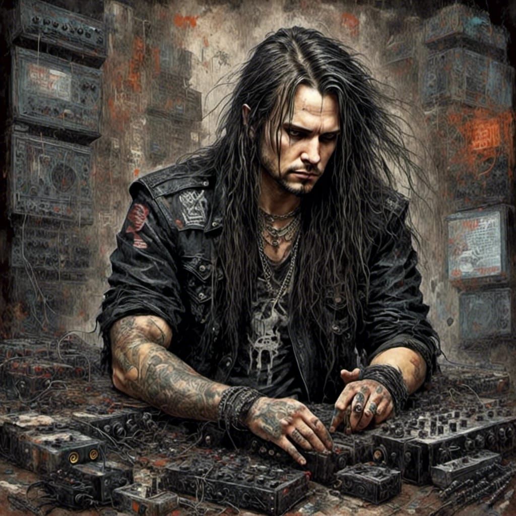 Headbanging Man in Arena: Industrial Gritty Realism