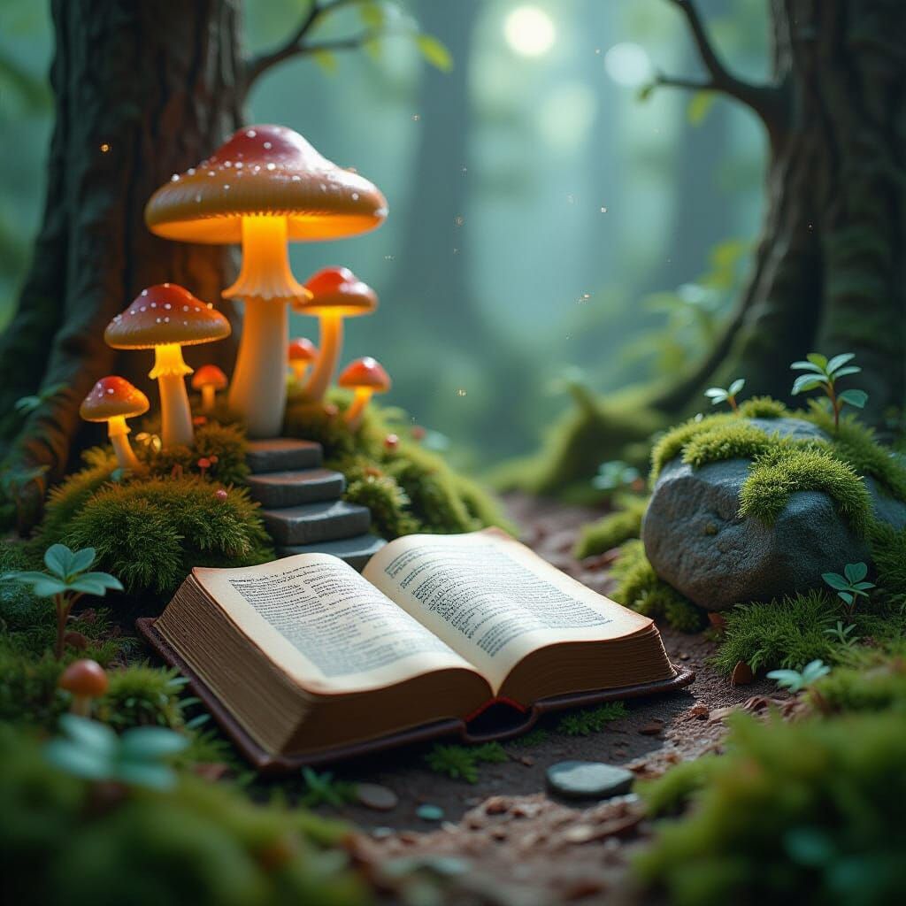 Whimsical Forest Diorama with Glowing Mushrooms