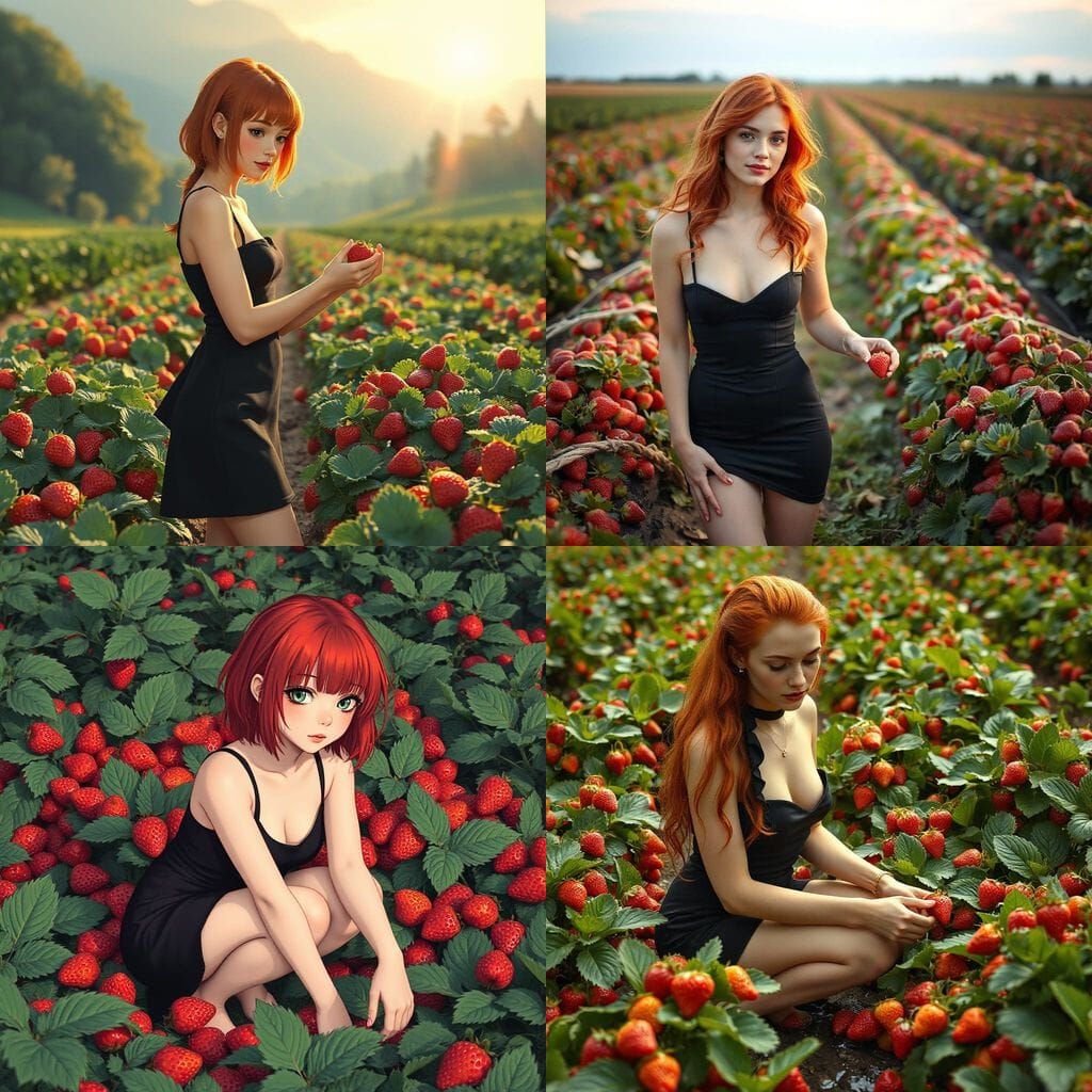 Strawberry Field: Young Woman Picking Berries