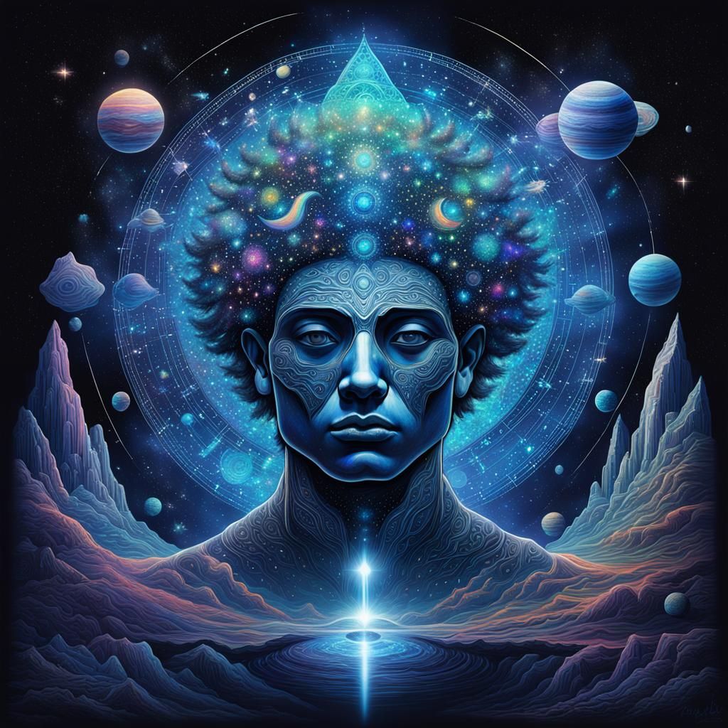 Holographic Cosmic Astral Illustration in Mixed Media