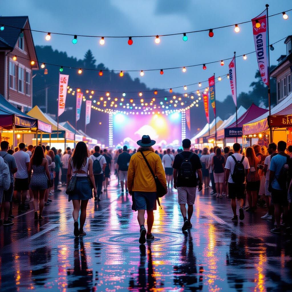Summer Music Festival in Rainy Seaside Port