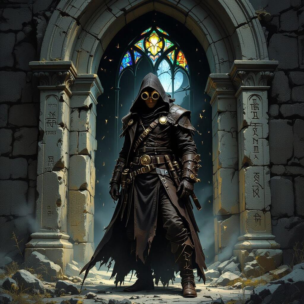 Brooding Witch Hunter in Mausoleum: Digital Painting