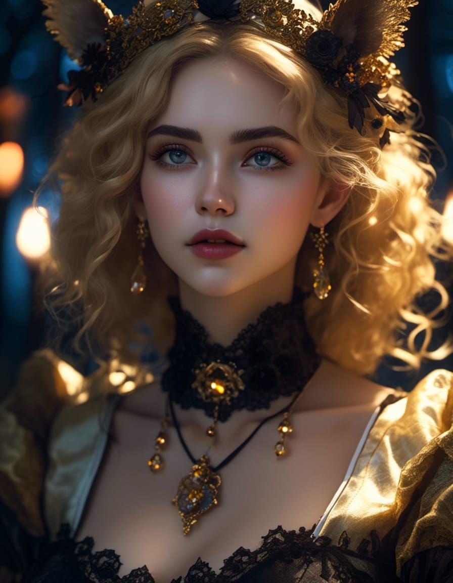 Sinister Goldilocks Portrait in Gothic Fairycore Style