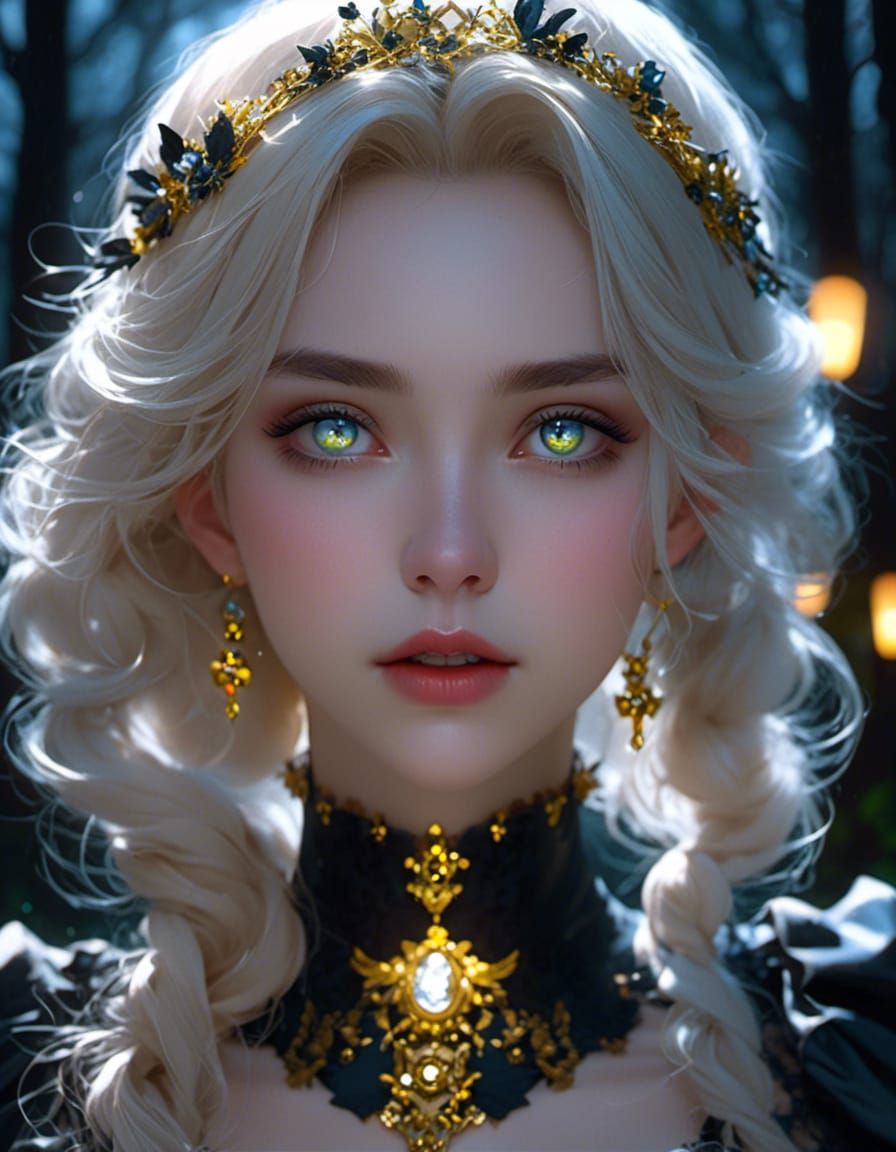 Sinister Goldilocks Portrait at Night in Anime Realism