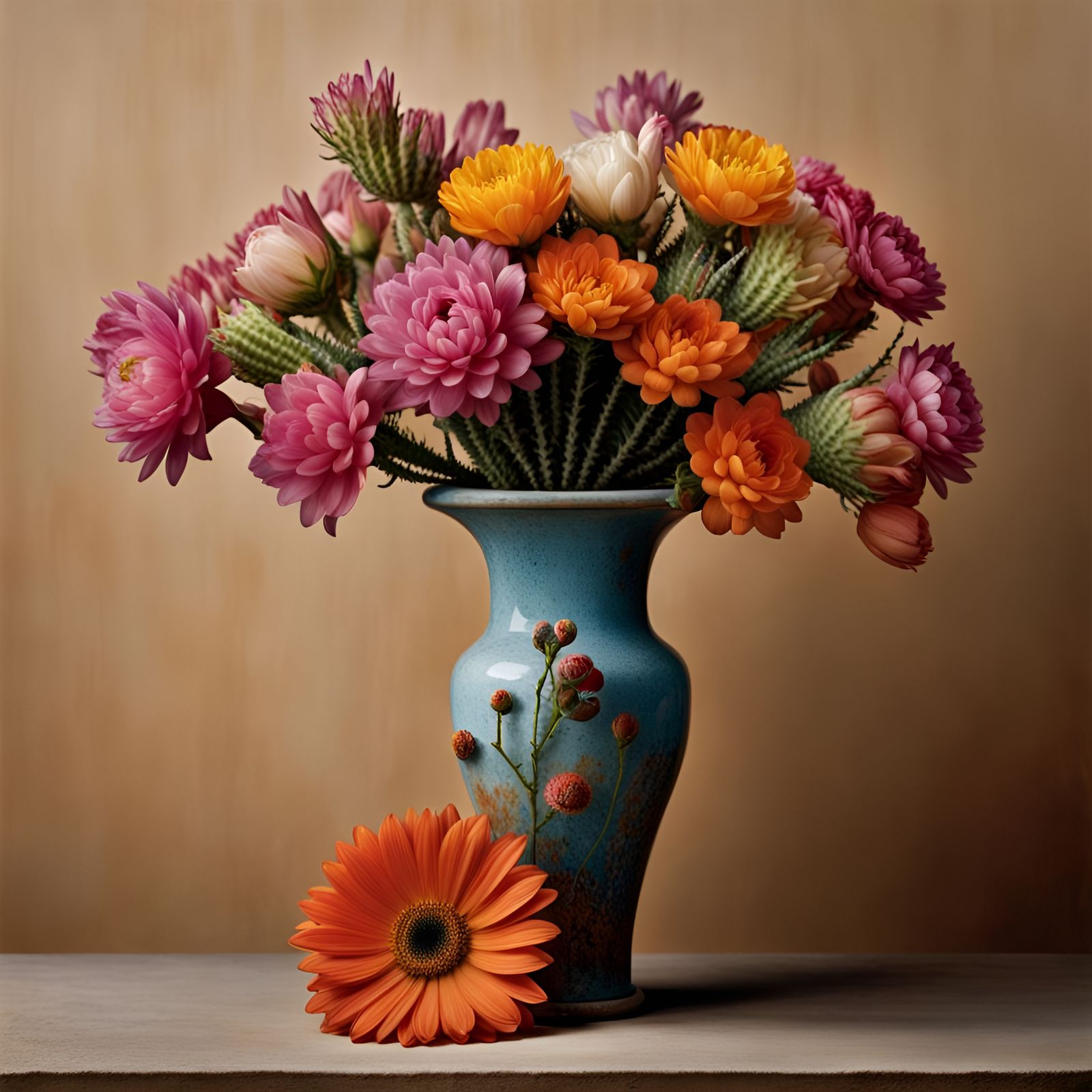 Sonoran Desert Flowers in Vase, Close-Up Portrait