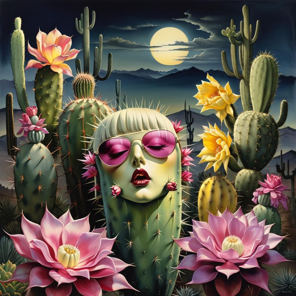 Surreal Anthropomorphic Cactus in Watercolor Style