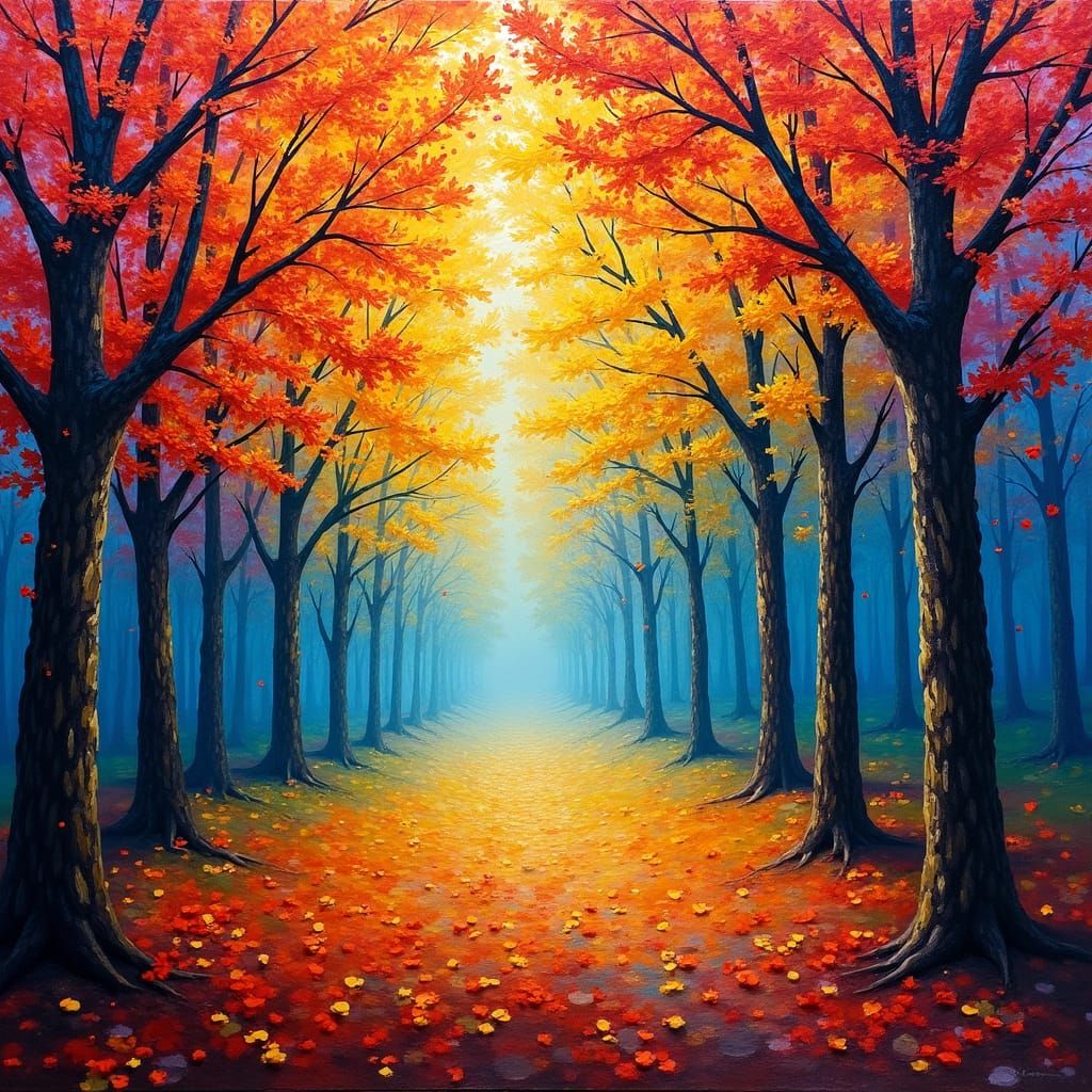 Kaleidoscopic Autumnal Forest in Expressionist Style