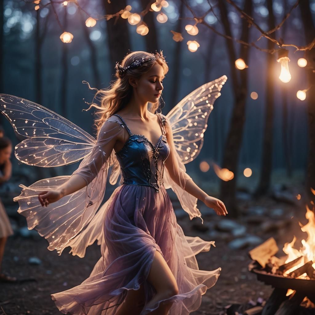 Moonlit Fairy Dance Around Campfire