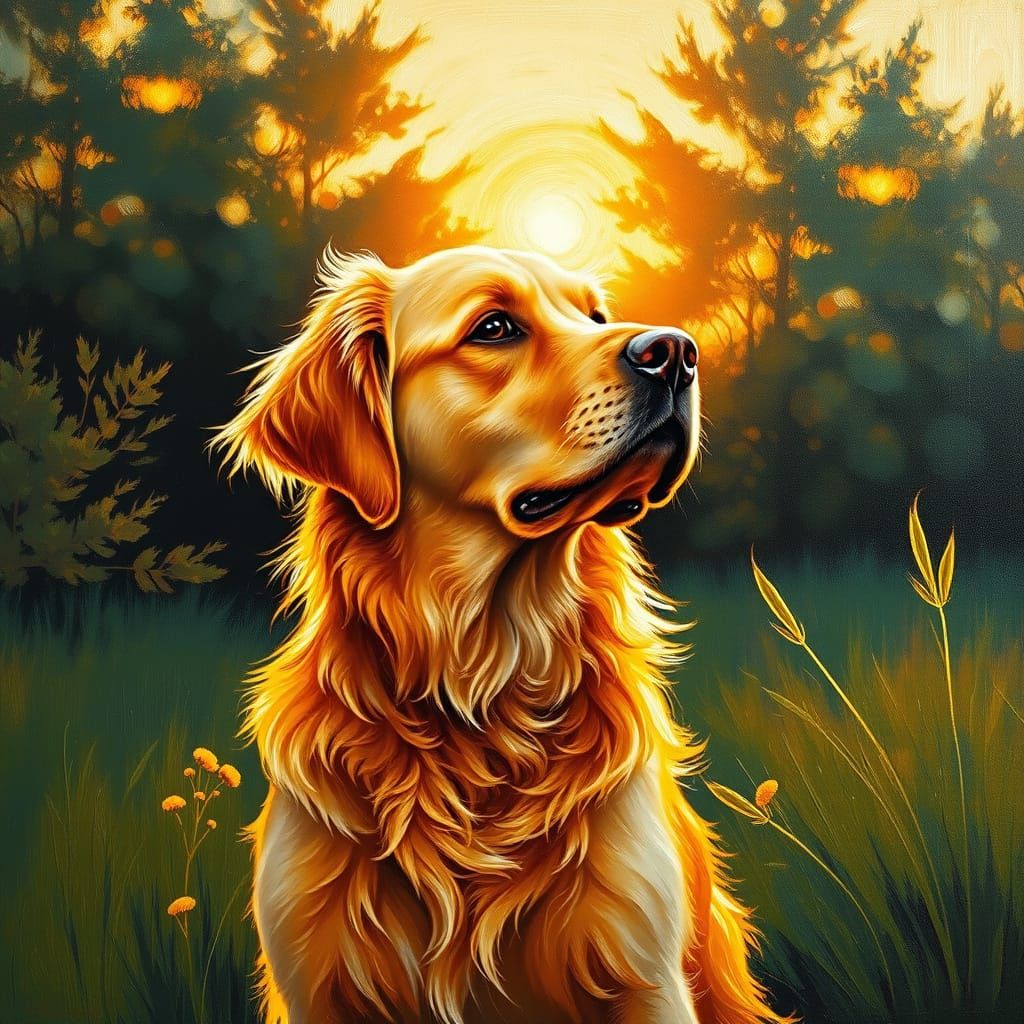 Golden Retriever in Sunset Glow