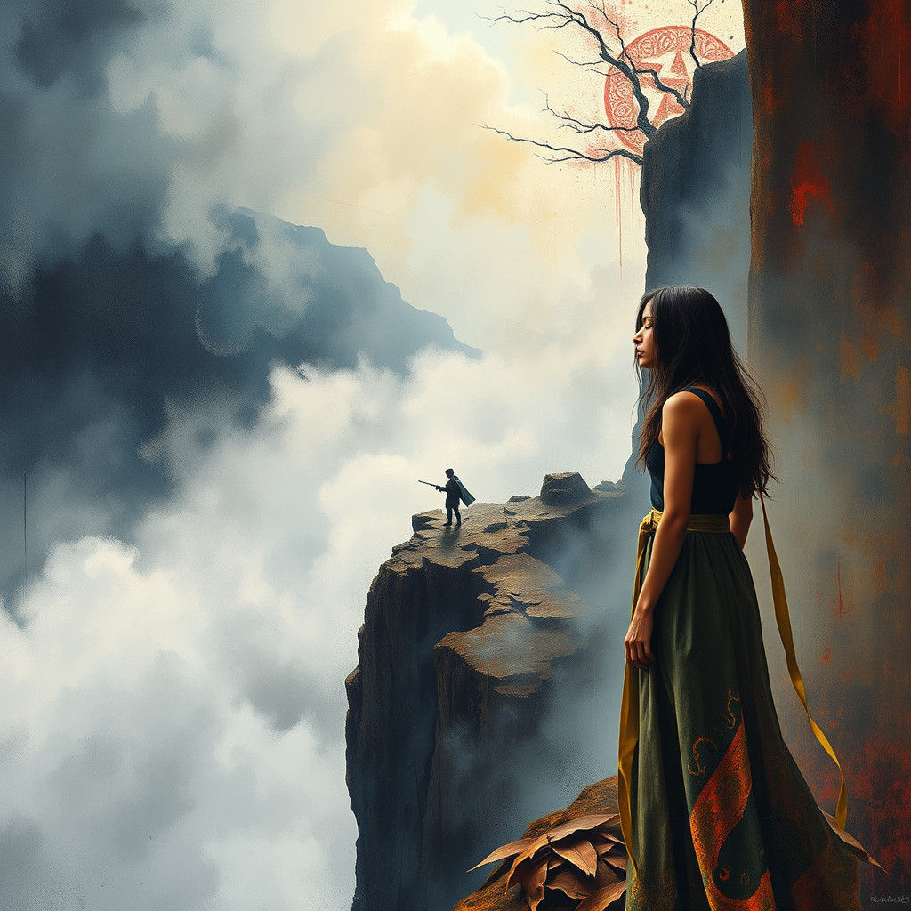 Windswept Woman at Cliff's Edge: Heavy Metal Art