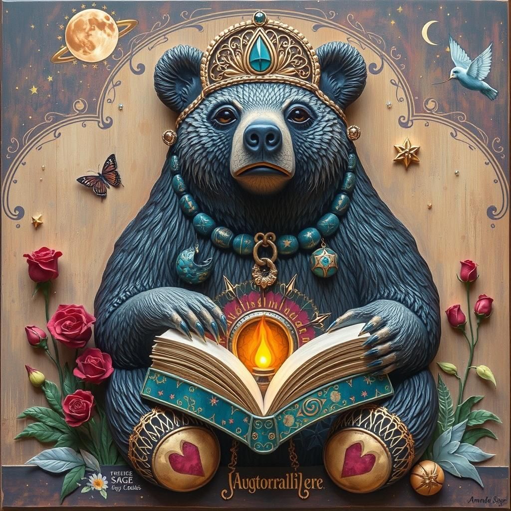 Grandmother Bear Reading Fairytales, Cosmic Visionary Art