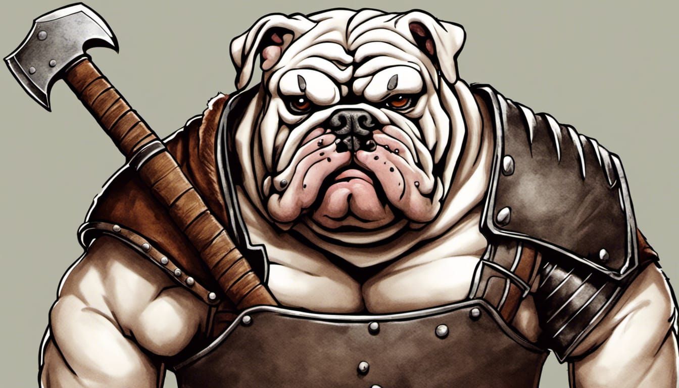 Bulldog Warrior with Axe and Leather Armor