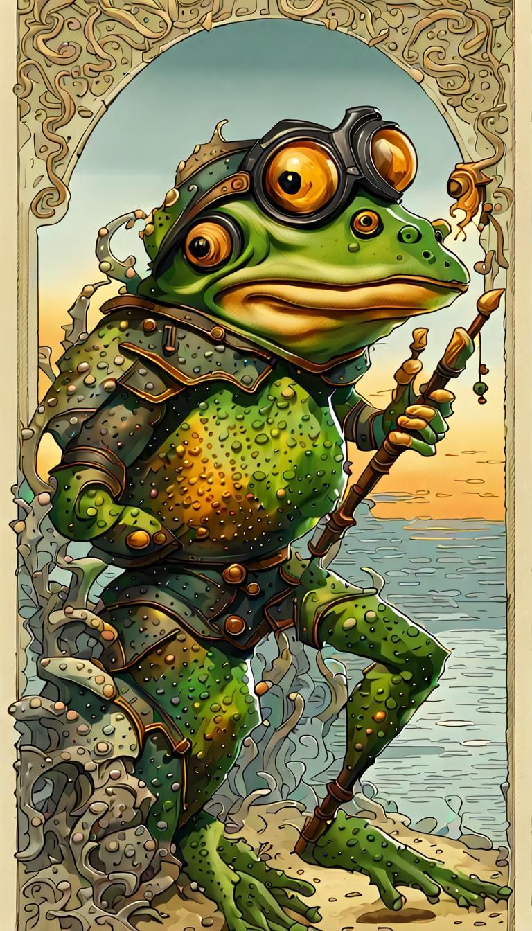 Sherlock Holmes and Fish-Frog Humanoid, Digital Art