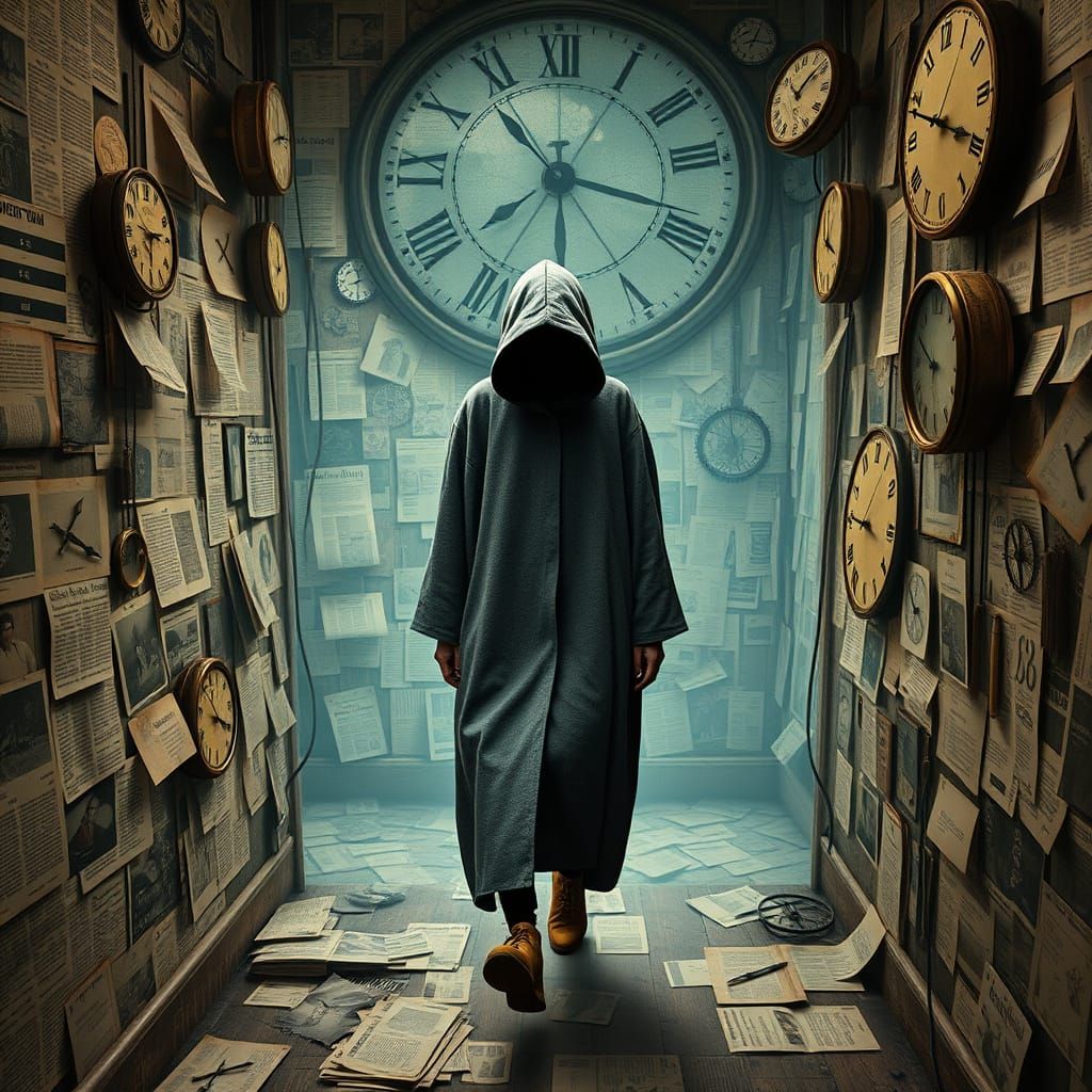A Figure Lost in a Maze of Memories, Surrounded by Whirling ...
