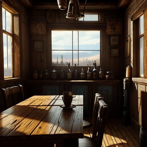 Old Guns in Western Saloon with God Rays