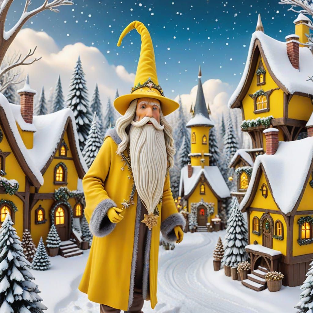 Whimsical Winter Wonderland Mustard Wizard Scene