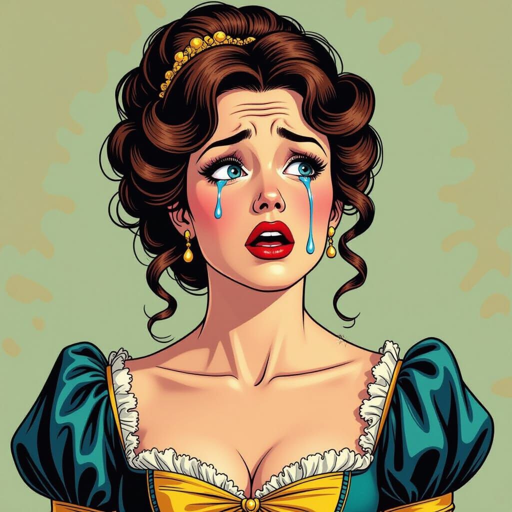Regency Woman Weeping Dramatically in Comic Book Style