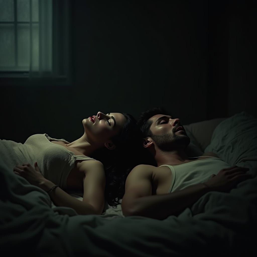 A Desperate Couple Embracing in Desolate Darkness