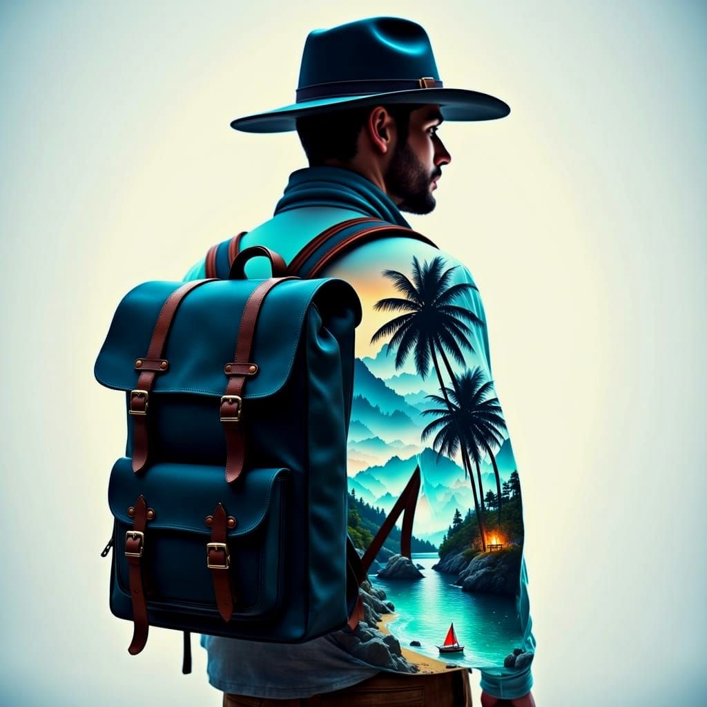 Handsome Australian Man Silhouetted Against a Serene Beach L...