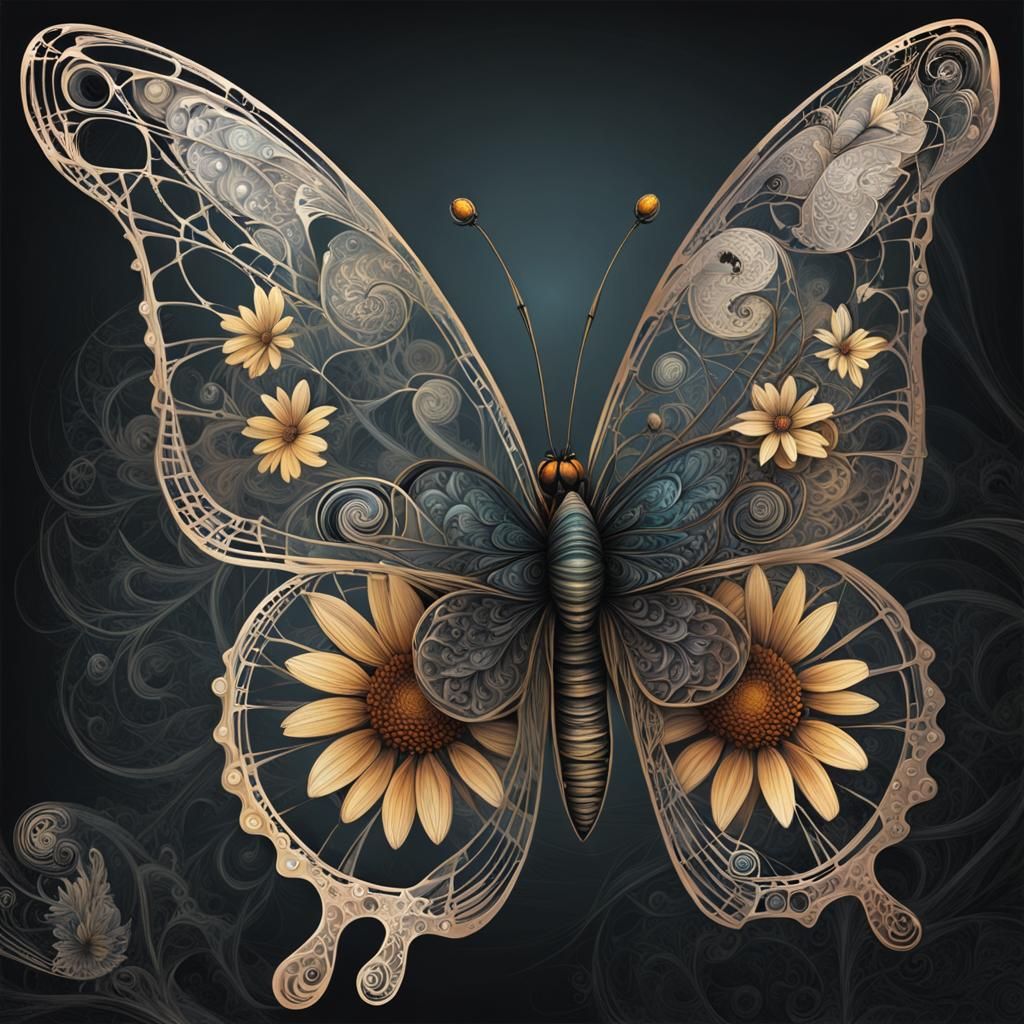 Butterfly on Daisy in Post-Apocalyptic Landscape