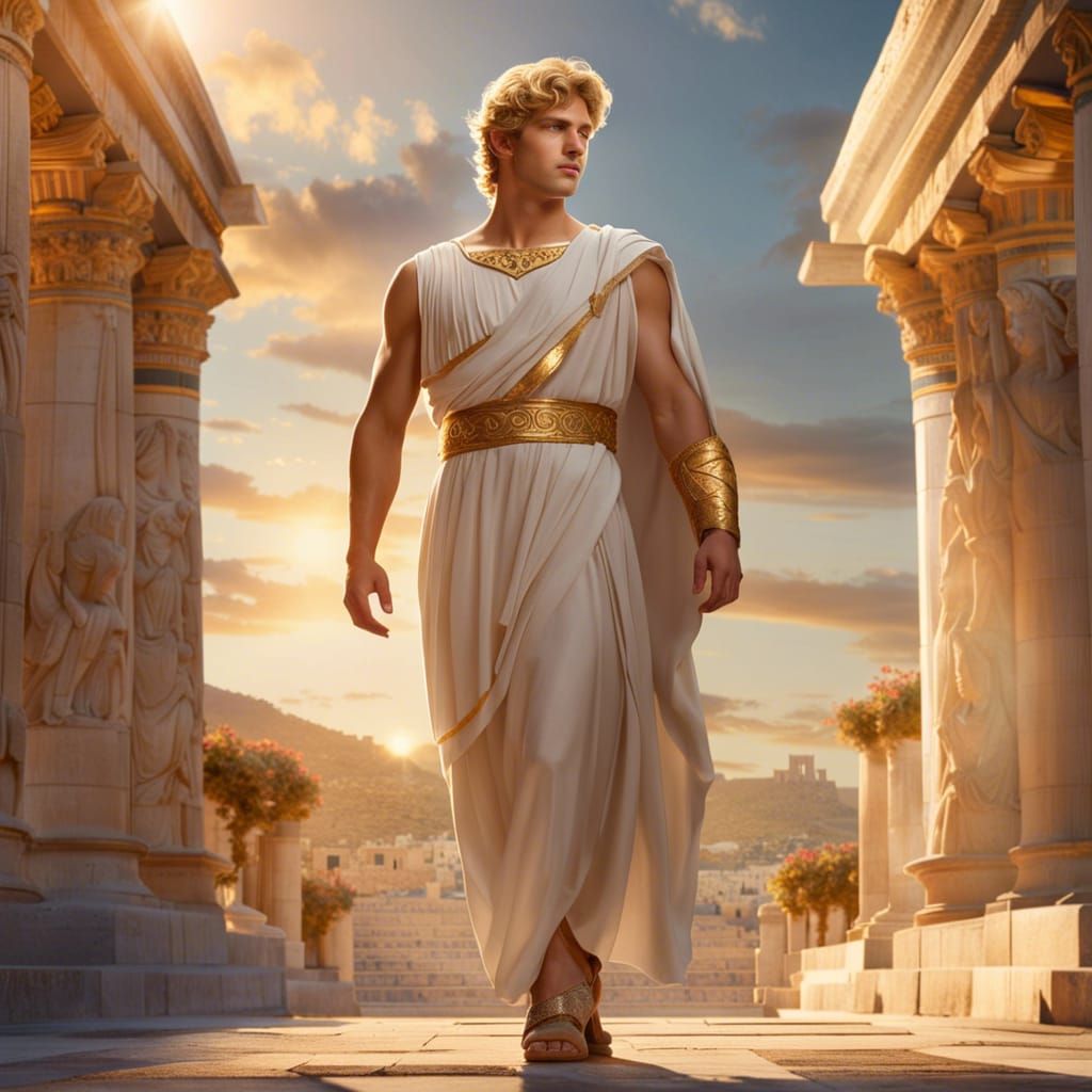 Teen Apollo in Ancient Greece at Sunset