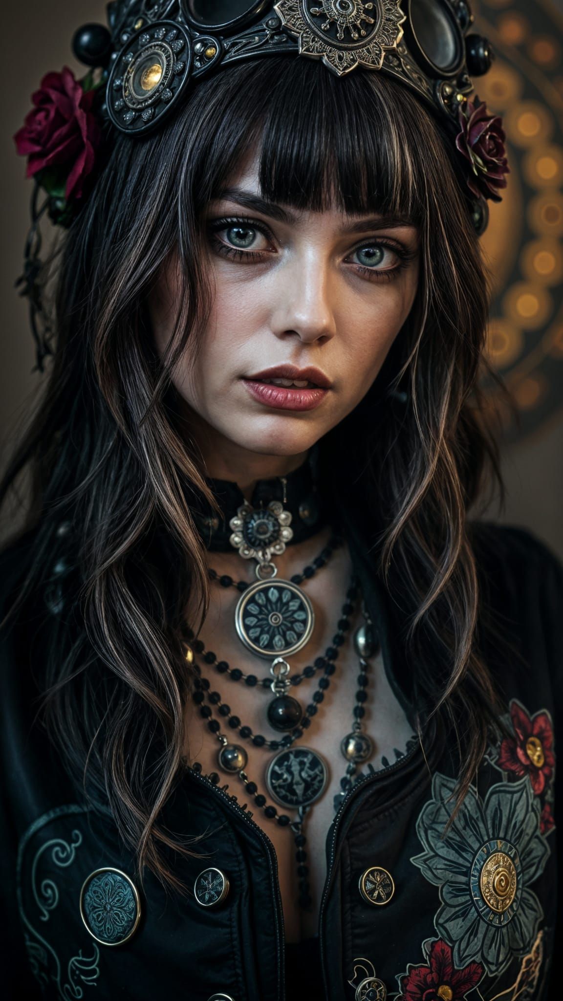 Ethereal Goth Punk Goddess in Art Nouveau-Inspired Portrait