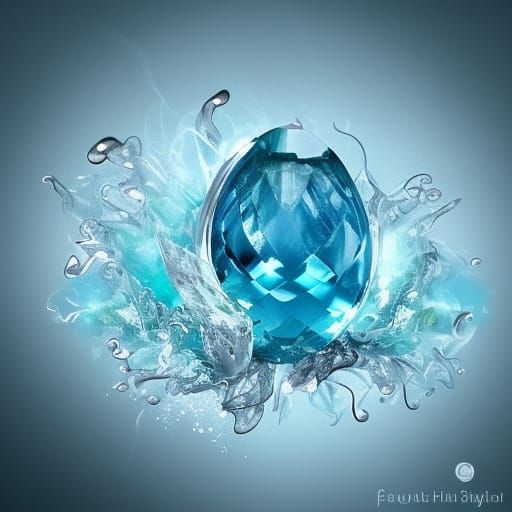 Mystical Aquamarine Jewel with Magic Flames