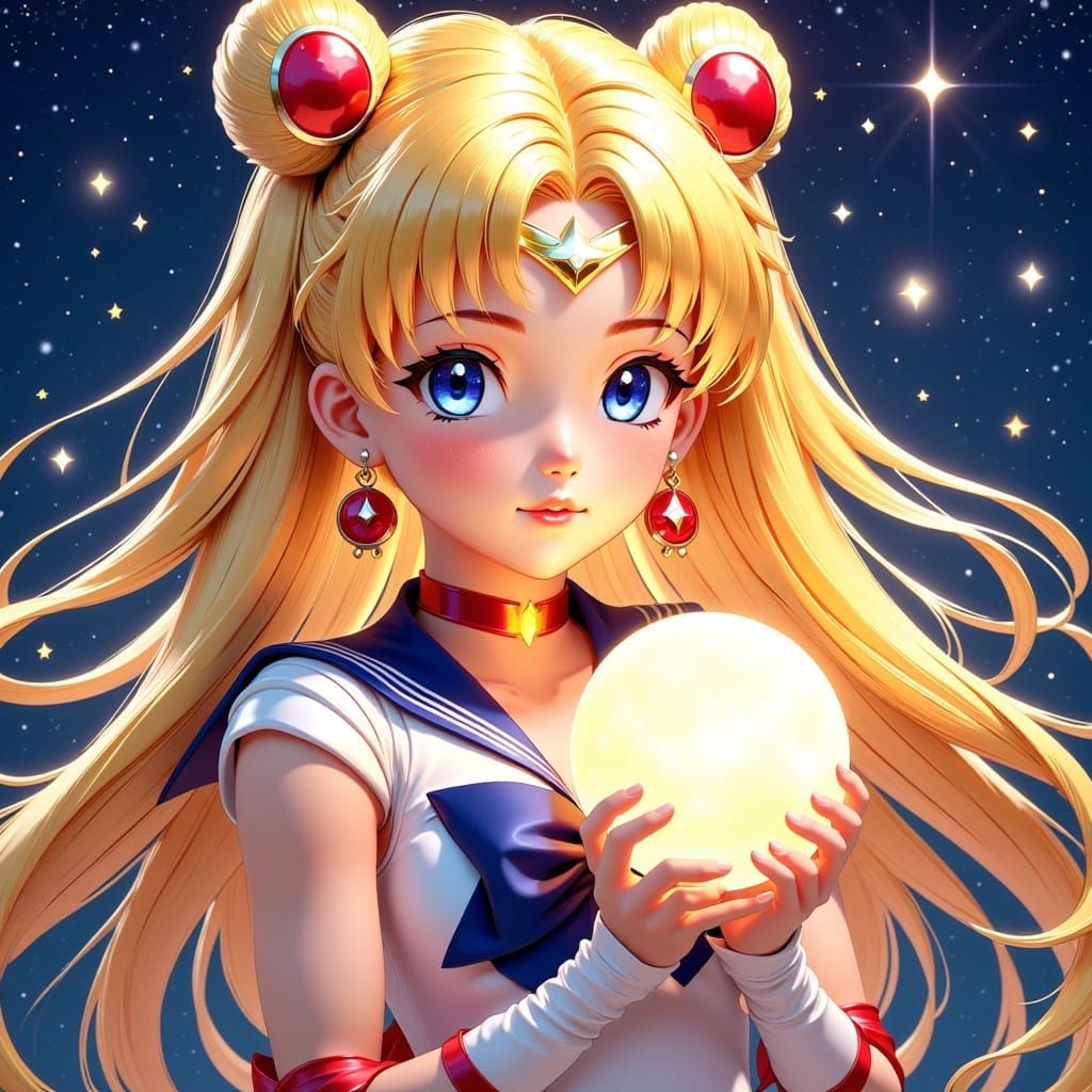 Sailor Moon Holding the Moon in 90s Anime Style