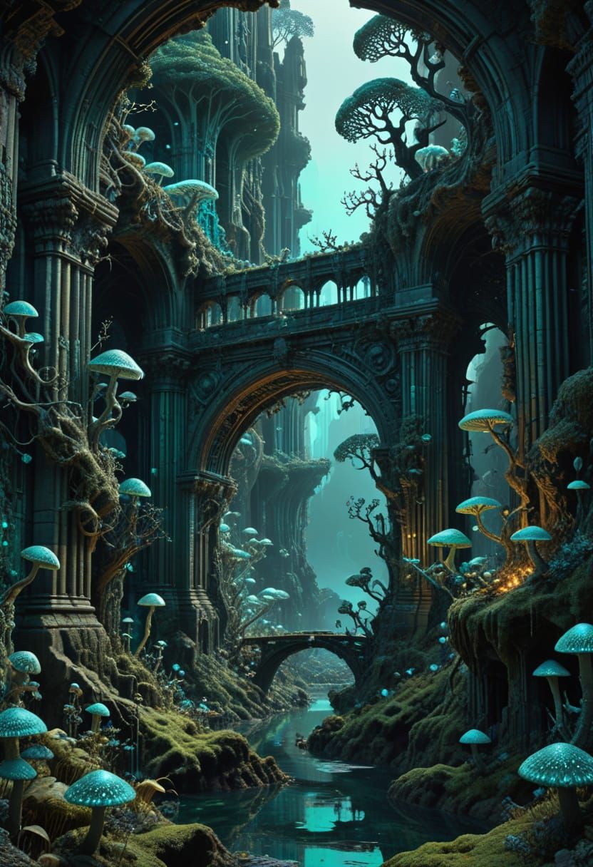 Sacred Geometry Bridge: Nature vs. Digital Abyss