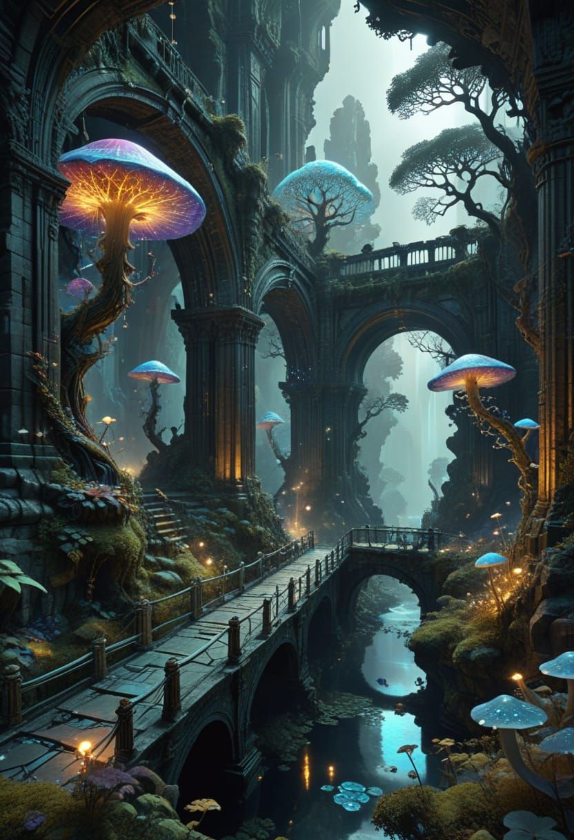 Surreal Bridge Between Nature and Code