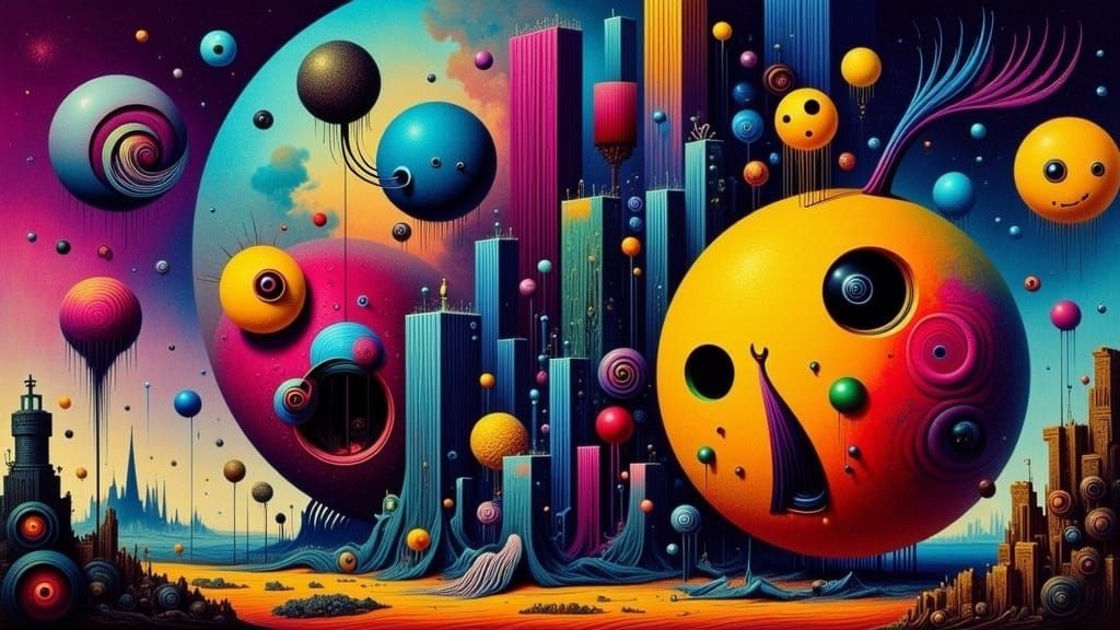 Futuristic Emoji Cityscape in Vibrant, Electric Colors