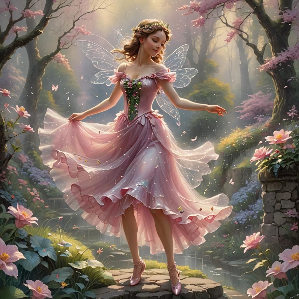Pink Petal Fairy Dances in Spring Mist