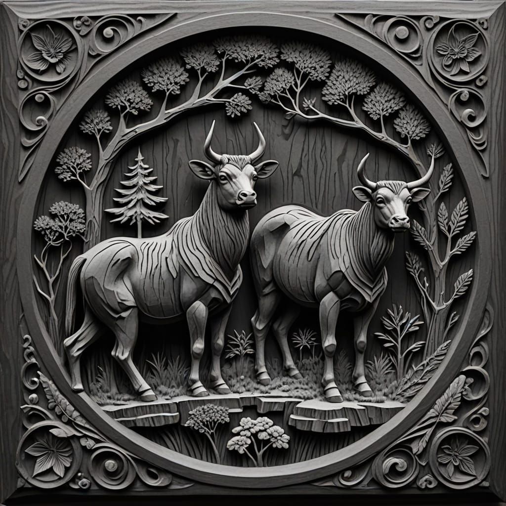 Charcoal Relief Carvings in Marketing Style