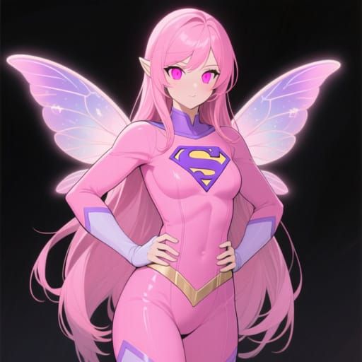 Pink And Purple Supergirl with Fairy Wings in Anime Style