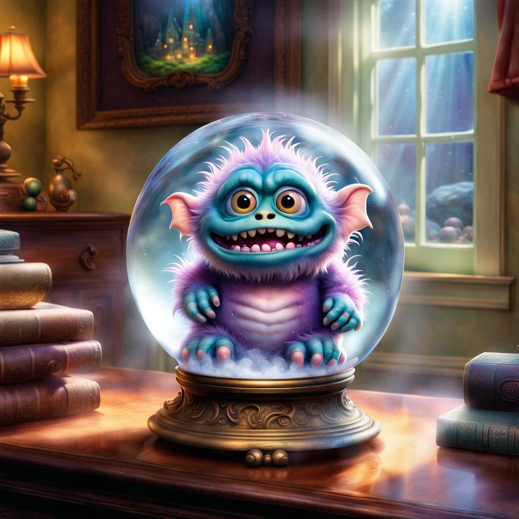 Chibi Trash Monster in Crystal Orb, Pixar Style