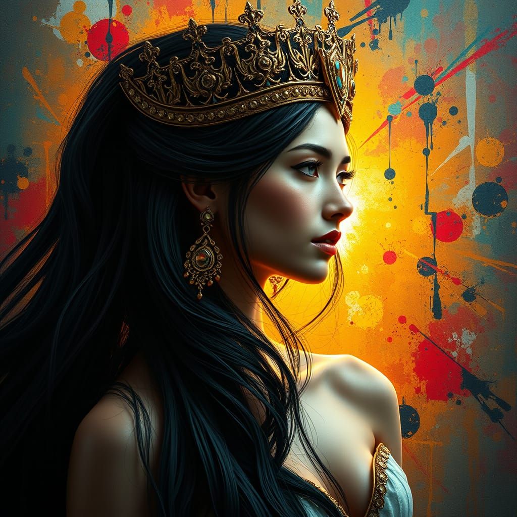 Ethereal Queen in Dynamic Abstract Artwork