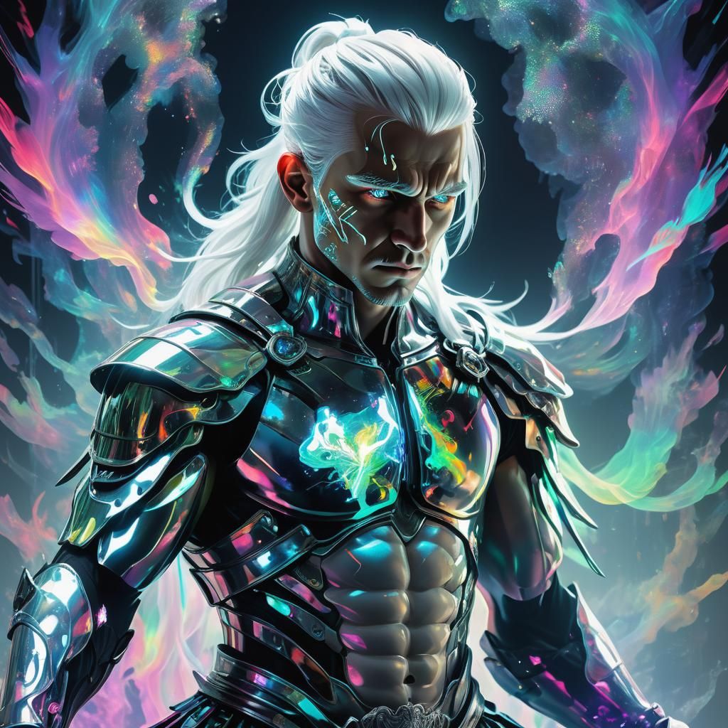 Dark Warrior in Glitch Art Style