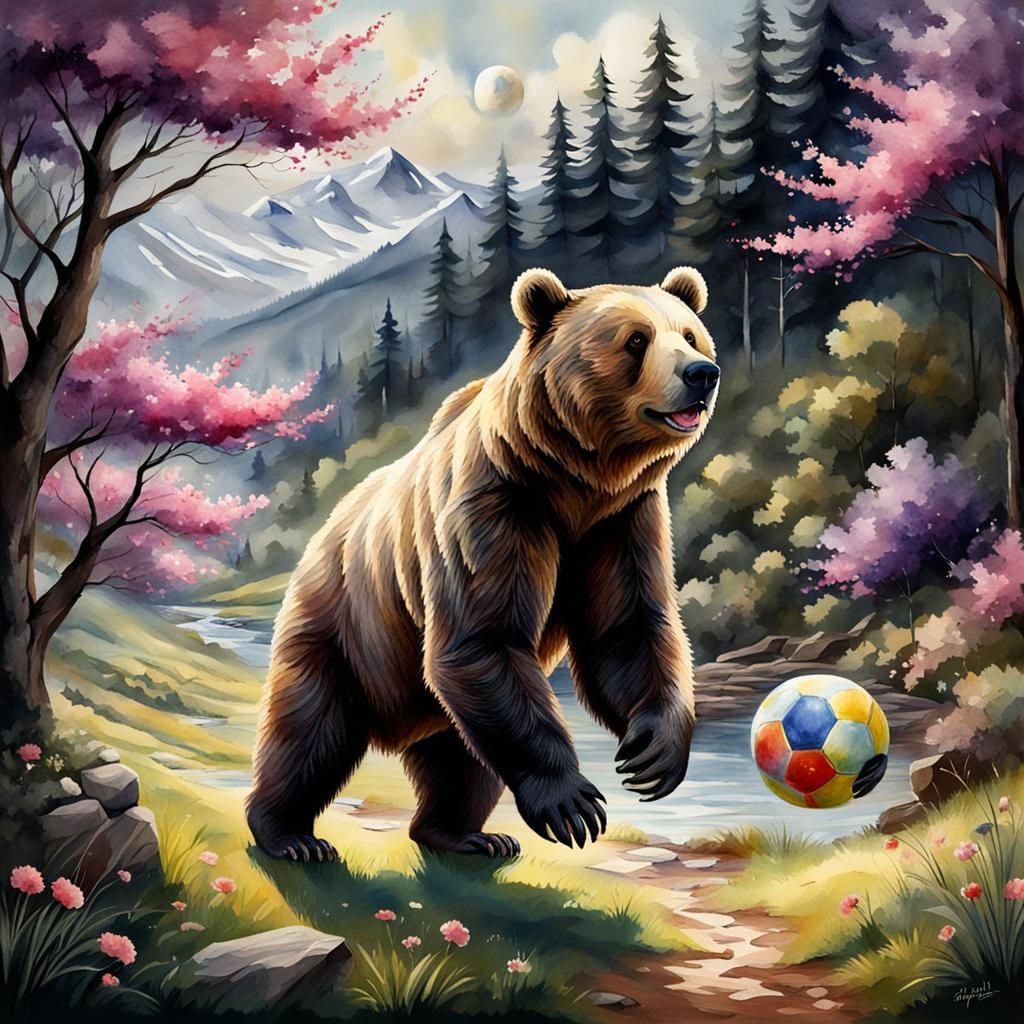 Hyperrealistic Spring Landscape with Bear and Mouse