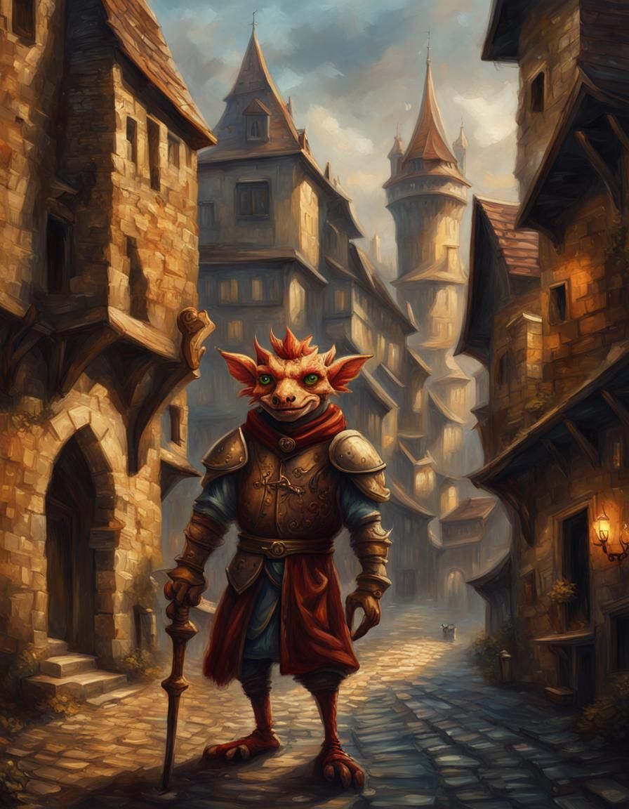 Medieval City Kobold Oil Painting