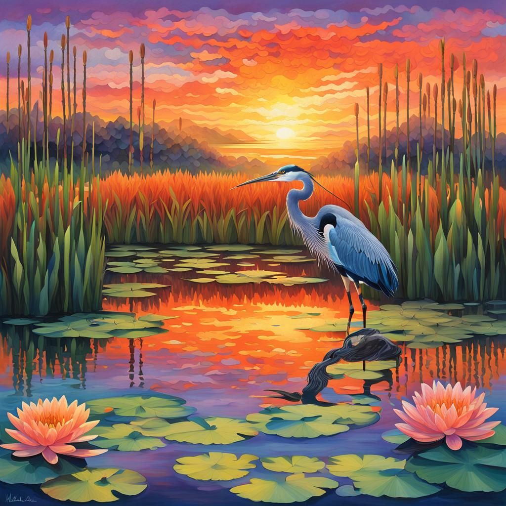Heron in a pond