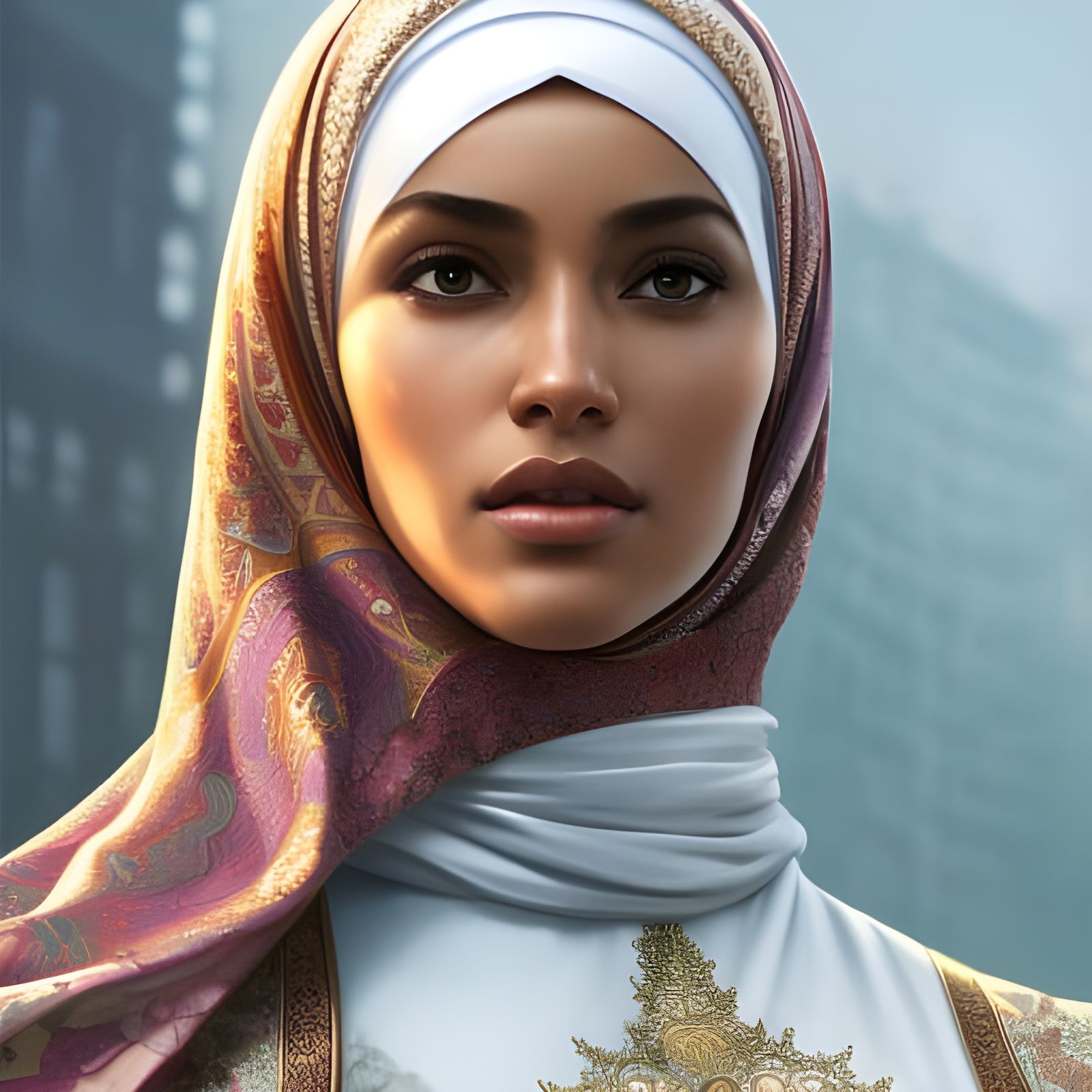 Beautiful Woman in Hijab: Hyperdetailed Digital Portrait