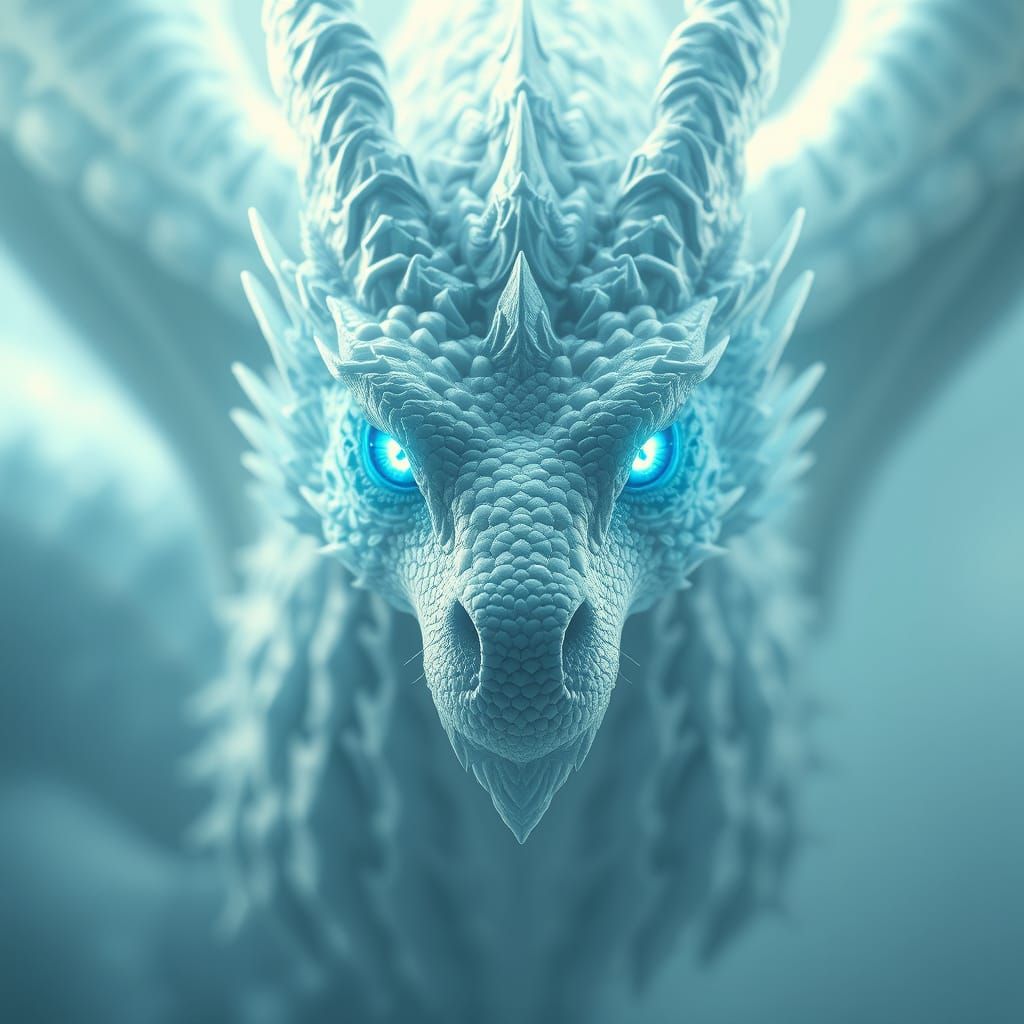 Mystical White Dragon with Blue Eyes