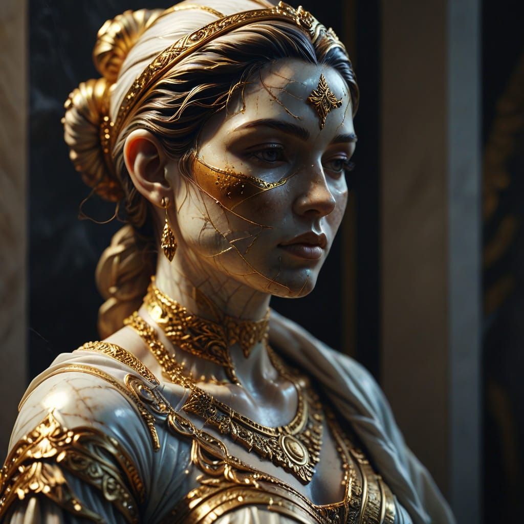 Sculptor Carving Marble Statue in Hyper-Realistic Digital Ar...