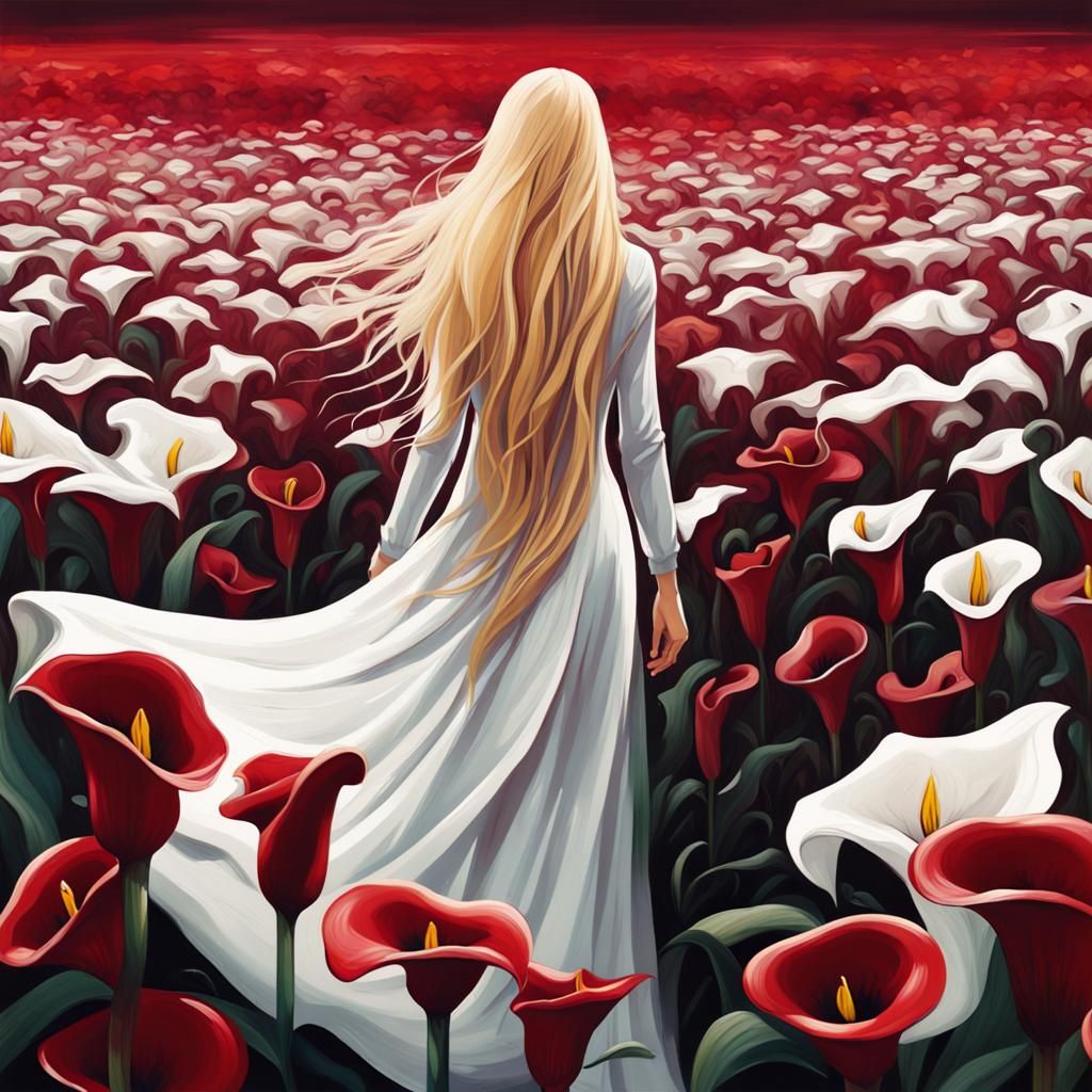 Blonde Woman in Calla Lilies Field: Graffiti Art