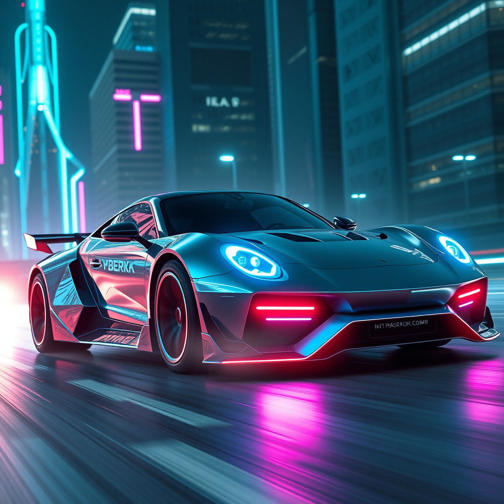 Futuristic Cybertruck Porsche Fusion Races in Neon City