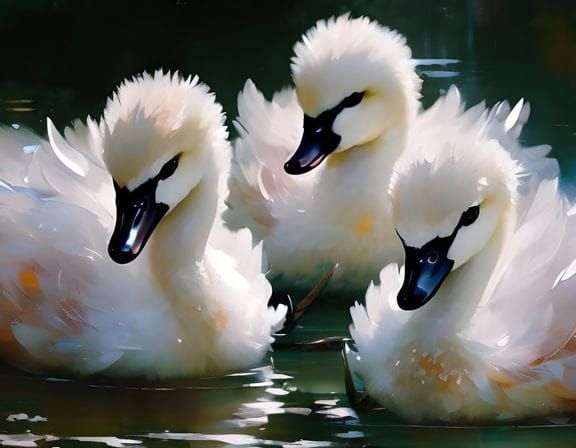 Three adorable cute cygnets wearing feathers :: gorgeous wet...