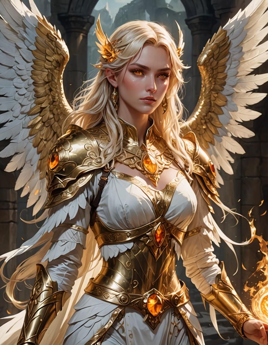 Astral Deva Angel with Golden Skin and Wings